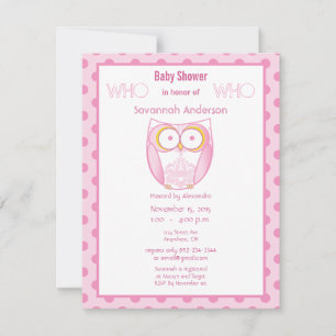 Owl Baby Girl Shower Invitations