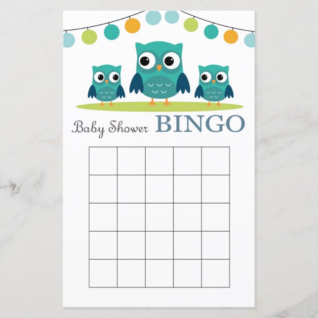 Owl baby shower bingo card,baby shower bingo (Front)