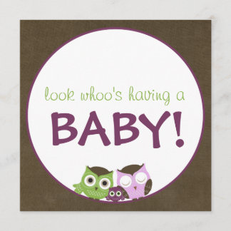 Owl Baby Shower | Girl >> brown, green & purple Invitation