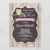 Owl baby shower girl invitations