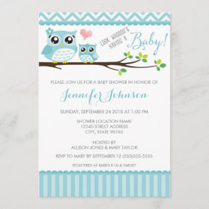 Owl Baby Shower Invitation   Blue Chevron   Boy