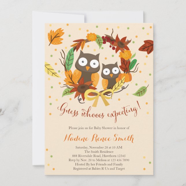 Owl baby shower invitation, fall baby shower invitation (Front)