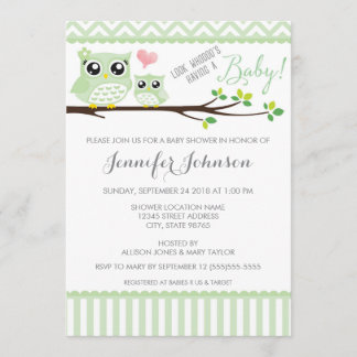 Owl Baby Shower Invitation | Green Chevron