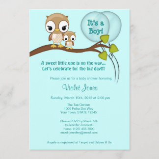 Owl Baby Shower Invitations Boy Mummy BLUE