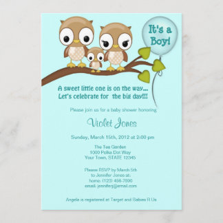 Owl Baby Shower Invitations Boy Mummy Daddy