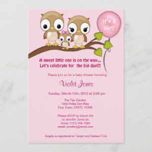 Owl Baby Shower Invitations Girl Mummy Daddy