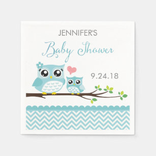 Owl Baby Shower Napkins Blue Chevron Boy