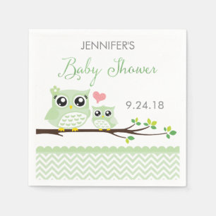 Owl Baby Shower Napkins Green Chevron