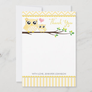 Owl Baby Shower Thank You Card Yellow Chevron