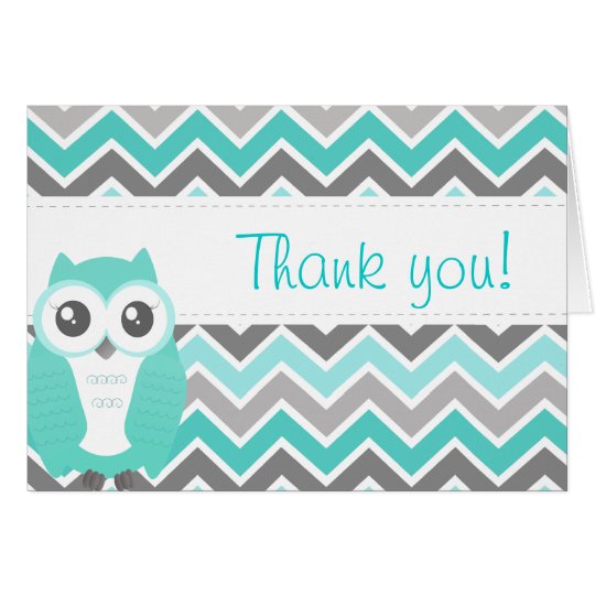 Owl Baby Shower Thank You Note Green Chevron Card