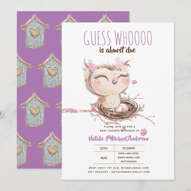 Owl Baby Thank You Gift Tags Favours Boy Girl Invitation (Front/Back)