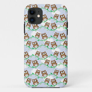 Owl-background-owl-pattern-clouds iPhone 11 Case