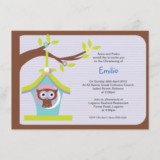 Owl Baptism Christening Invitations