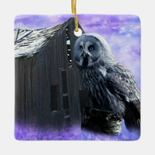 Owl Barn Shed Ceramic Ornament