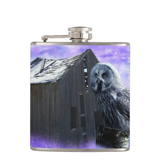 Owl Barn Shed Hip Flask (Front)