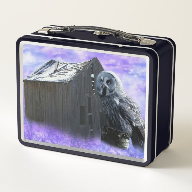 Owl Barn Shed Metal Lunch Box (Back)