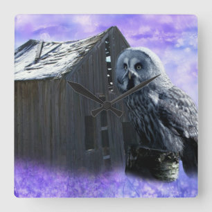 Owl Barn Shed Square Wall Clock
