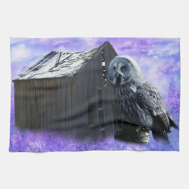 Owl Barn Shed Tea Towel (Horizontal)