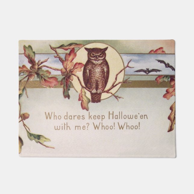 Owl Bat Autumn Fall Colour Leaves Leaf Doormat (Front)