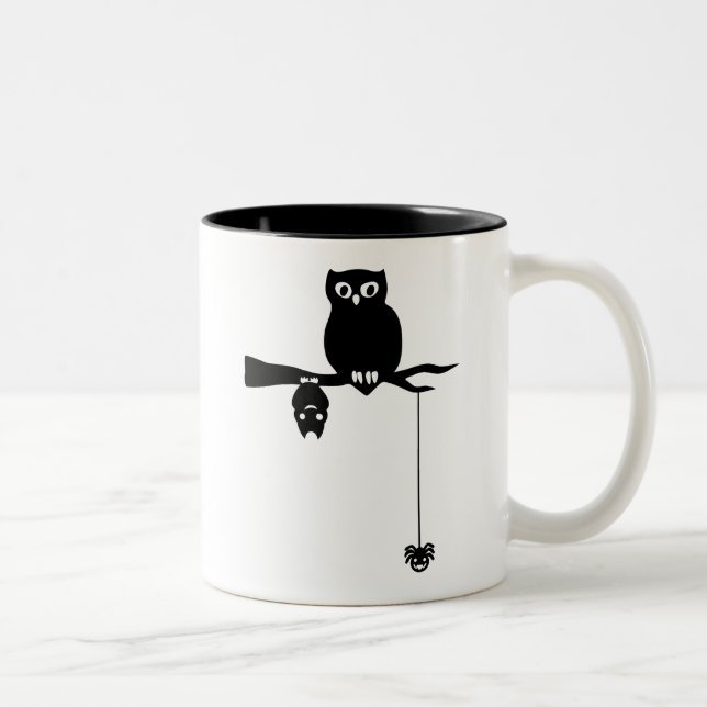 Owl-Bat-Spider Spooky Halloween Two-Tone Coffee Mug (Right)
