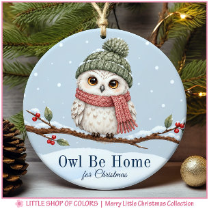 Owl Be Home for Christmas Woodland Photo Ceramic Ornament