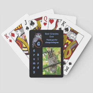 Owl Best Grandpa Ever Cartoon Photo Name Playing Cards