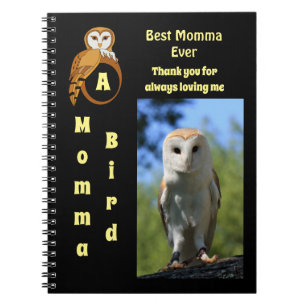 Owl Best Momma Ever Cartoon Photo Name Notebook