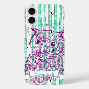 Owl Birch Tree linen Personalise iphone Case