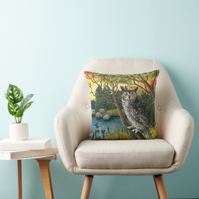 Owl Bird 68 green Cushion (Chair)