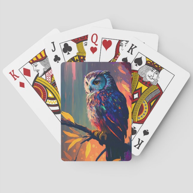 Owl Bird Animal Portrait Painting Wildlife Outdoor Playing Cards (Back)