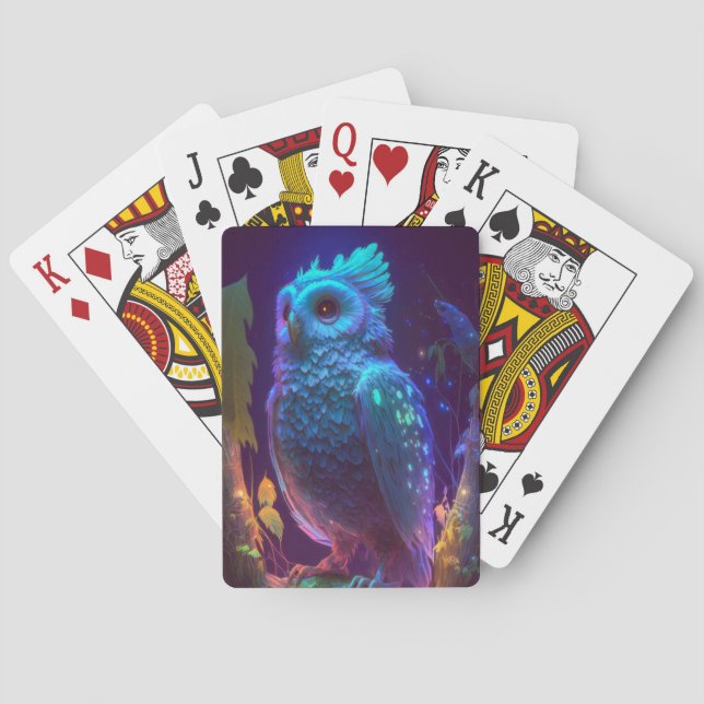 Owl Bird Animal Portrait Painting Wildlife Outdoor Playing Cards (Back)