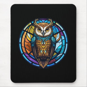 Owl Bird Animal Portrait Stained Glass Wildlife  Mouse Pad