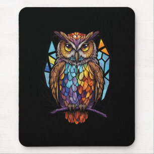 Owl Bird Animal Portrait Stained Glass Wildlife  Mouse Pad
