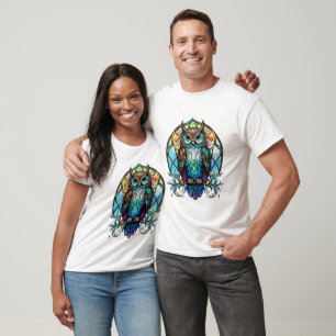 Owl Bird Animal Portrait Stained Glass Wildlife  T-Shirt