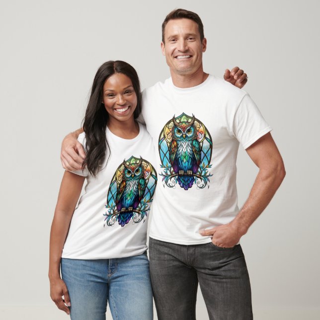 Owl Bird Animal Portrait Stained Glass Wildlife  T-Shirt (Unisex)