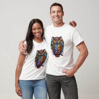 Owl Bird Animal Portrait Stained Glass Wildlife  T-Shirt