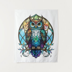 Owl Bird Animal Portrait Stained Glass Wildlife Tapestry