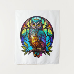 Owl Bird Animal Portrait Stained Glass Wildlife Tapestry