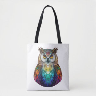 Owl Bird Animal Portrait Stained Glass Wildlife Tote Bag
