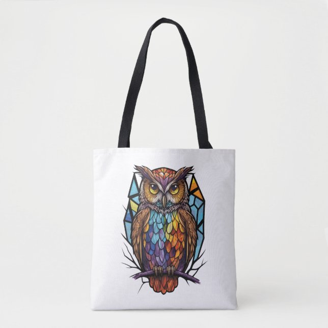 Owl Bird Animal Portrait Stained Glass Wildlife  Tote Bag (Front)