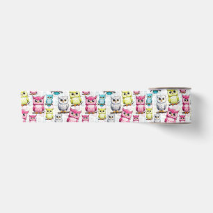 Owl Bird Colourful Design  Satin Ribbon