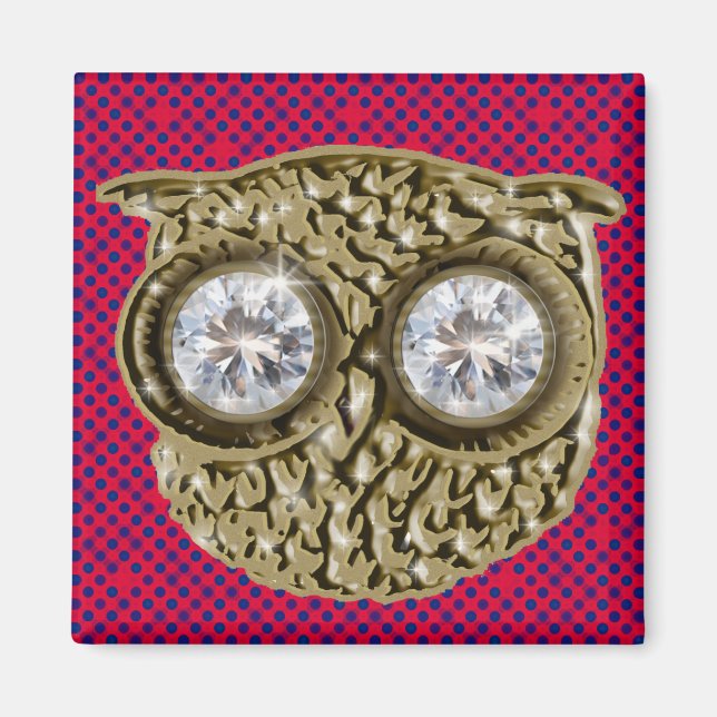 owl bird . diamond eyes magnet (Front)