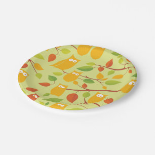 owl bird pattern wild cartoon  paper plate