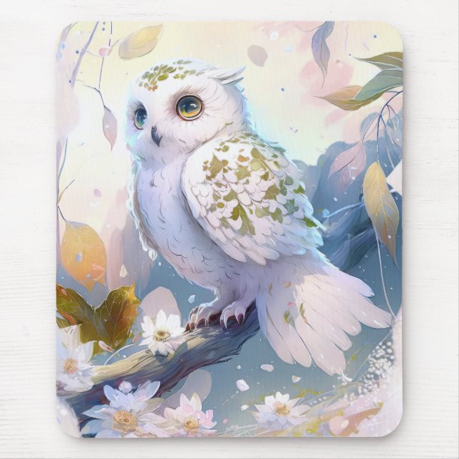 Owl Bird Portrait Animal Painting Wildlife Forest Mouse Pad (Front)