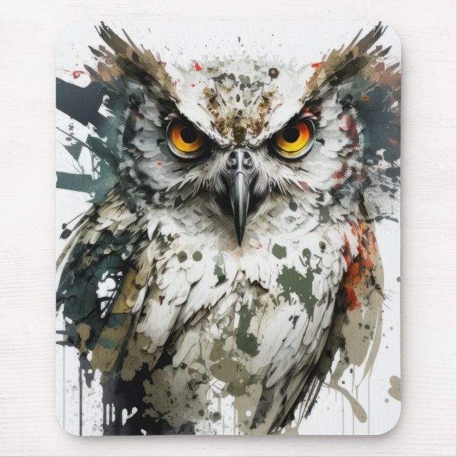Owl Bird Portrait Animal Painting Wildlife Forest Mouse Pad (Front)