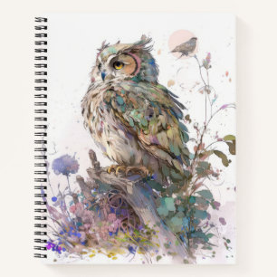 Owl Bird Portrait Animal Painting Wildlife Forest Notebook
