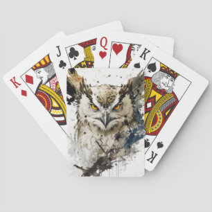 Owl Bird Portrait Animal Painting Wildlife Forest Playing Cards