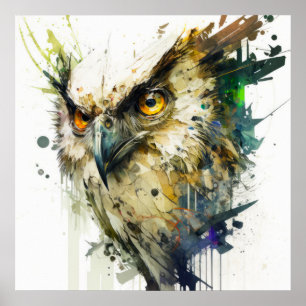 Owl Bird Portrait Animal Painting Wildlife Forest Poster