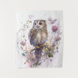Owl Bird Portrait Animal Painting Wildlife Forest Tapestry