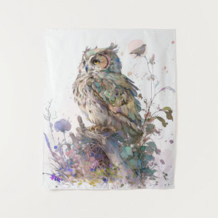 Owl Bird Portrait Animal Painting Wildlife Forest Tapestry
